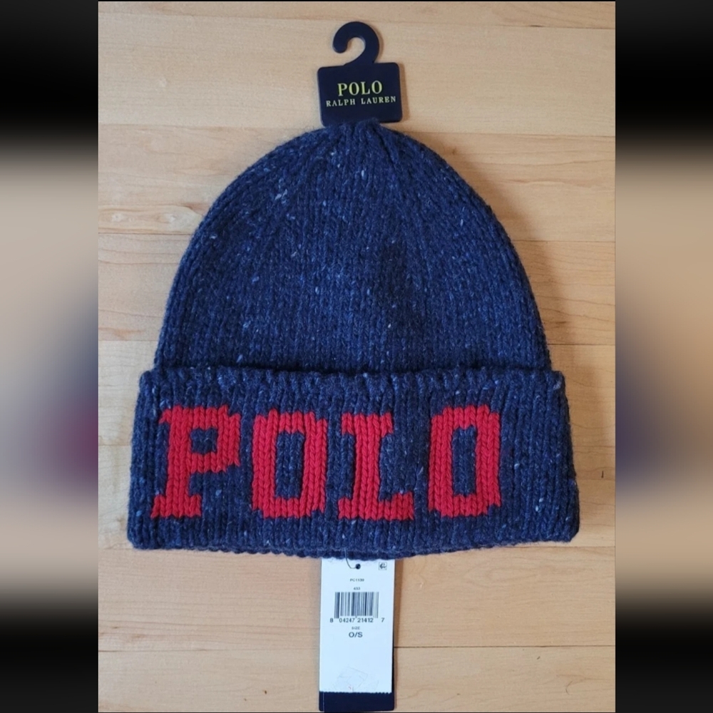 Polo Ralph Lauren Newport Navy Beanie Hat Knit Cuffed Winter Hat OS